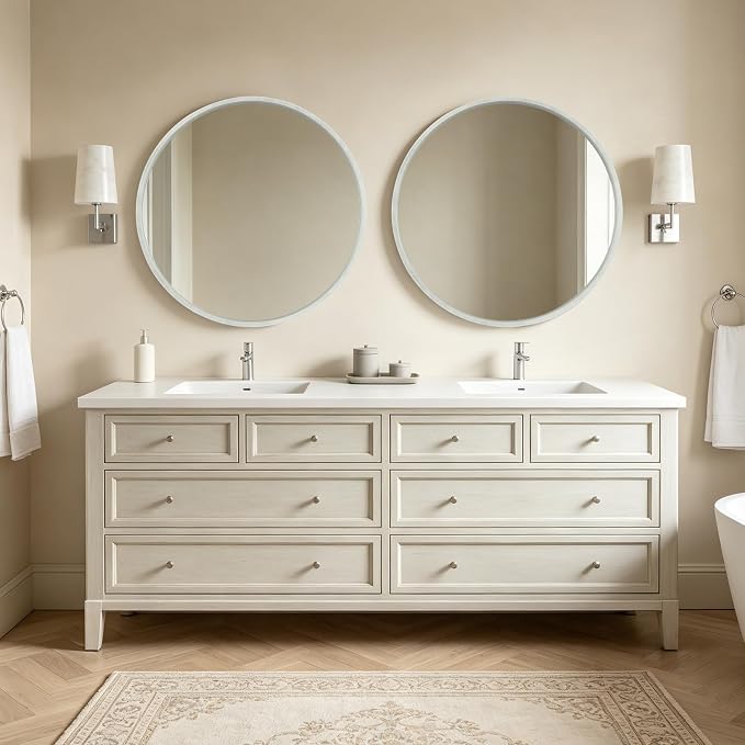 WallBeyond 36 Inch Round Wood Mirror, Large Circle Wooden Frame Wall Mirror for Bathroom, Living Room, Bedroom, Entryway (White)
