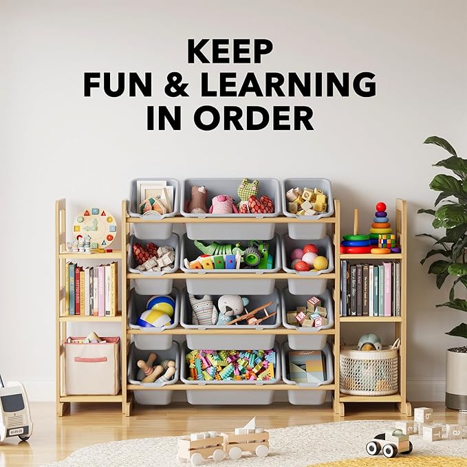 SpaceAid Toy Storage Organizer with 6 Shelves and 12 Bins, Toy Organizers Storage Bookshelf, Kids Bin Shelf Toys Box Bookcase for Bedroom Playroom Organization Room Decor, Neutral Gray