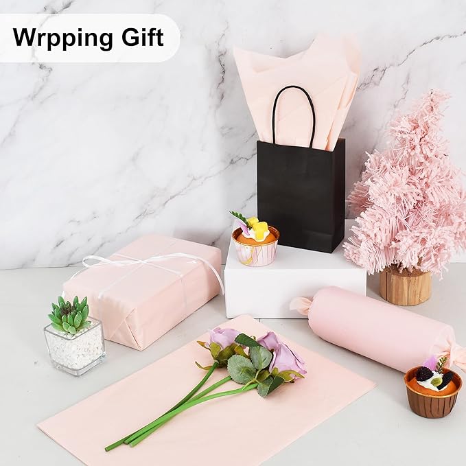 BEISHIDA 100 Sheets Grey Pink Tissue Paper Bulk, Wrapping Tissue Paper for Gift Bags, 14 x 20 Inch Gift Wrap for Birthday Wedding Graduation DIY Crafts Holiday Flowers