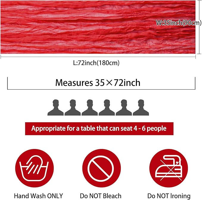 12 Pack Cheesecloth Table Runner 35x72 Inch Boho Gauze Table Runner Rustic Cheese Cloth Long Romantic Table Runners for Wedding Bridal Shower Birthday Party Table Decor (Red)