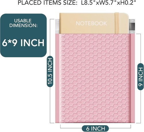 Metronic Bubble Mailers - 6x10 Inch Light Pink Waterproof Padded Envelopes | 100 Pack for Shipping Jewelry & Makeup