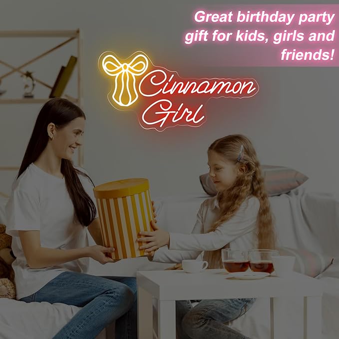 Cinnamon Girl with Bow Tie Neon Sign Cinnamon Sweet Girl Sign Room Art Decor Lana Del Rey Neon Sign Bedroom Wall Decor,Encouraging Light, Club-Red-17.7"x8.86"