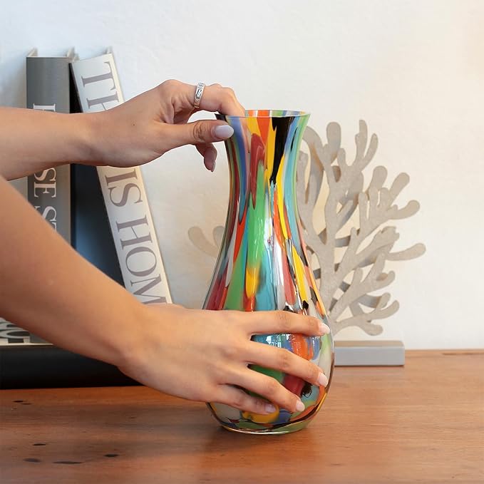 Ca D Oro Colored Glass Vase Confetti Effect Hand Blown Murano-Style Art Glass for Flower, Room Decoration and Centerpiece - Model Nº 83