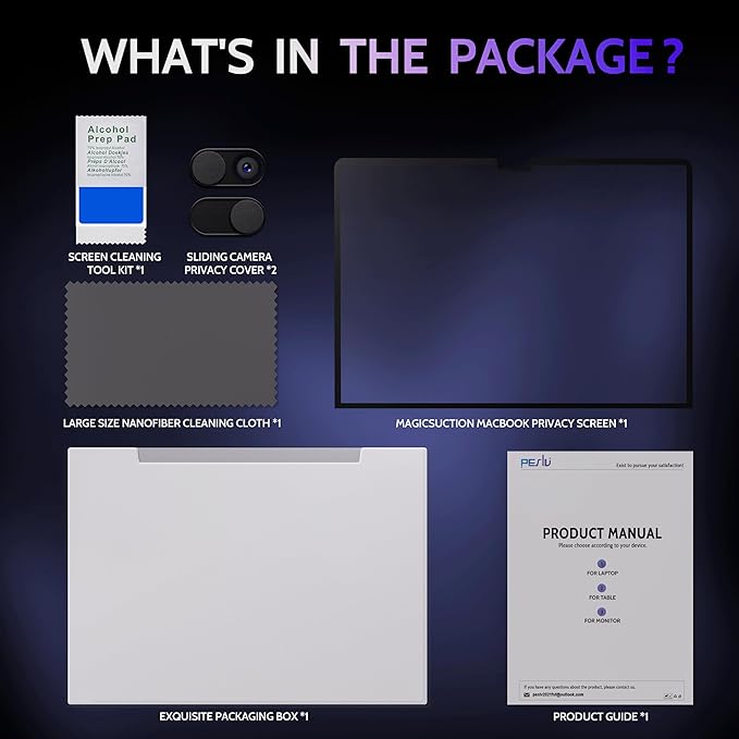Peslv Privacy Screen for MacBook Pro 16 Inch (2021-2025, M1, M2, M3, M4), MagicSuction™ Removable Anti Spy Black Protector, Glare Blue Light Filter for Mac Laptop Computer
