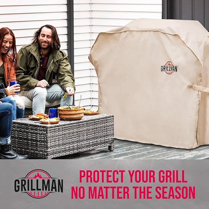 Grill Cover by Grillman, Tan, 72 Inch, BBQ Outdoor Grill Covers, Charcoal & Gas Grills, Waterproof, Rip-Proof, Weather-Resistant, Anti-UV, Barbecue Cover for Weber, Genesis, Charbroil, Nexgrill, etc