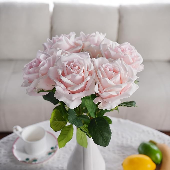 6 Pcs Silk Real Touch Latex Roses, Artificial Single Stem Big Bloom Faux Roses for Home Party Office Wedding Indoor Decor, Floral Arrangements, Table Centerpieces