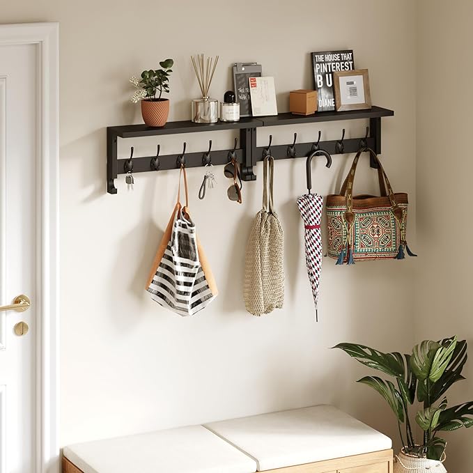AMBIRD Coat Rack Wall Mount with Shelf, 17.1 Inches Coat Hooks Wall Mounted, Hat Wall Hooks for Hanging in Entryway, Living Room, Bathroom, Bedroom (Black)