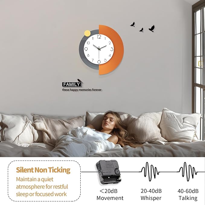 FLEBLE Decorative Wall Clocks Silent Quality Quartz Wall Clock Battery Operated Large Wall Clock for Living Room,Kitchen,Home,Bathroom,Bedroom Wall Decor,18x20 inches