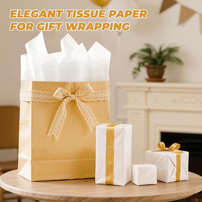 Simetufy 600 Sheets White Tissue Paper Bulk, 20" x 30" Packing Supplies for Moving & Packaging, Gift Wrapping Tissue Paper for Gift Bags, Weddings, Birthday, Holidays, and Christmas Crafts Decor