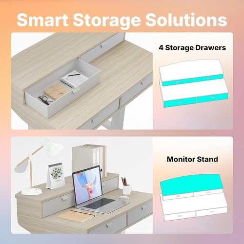 HUANUO Electric Standing Desk - 32 x 20 Inch Adjustable Height Home Office Desk with 4 Drawers | Ergonomic Design, Natural Finish