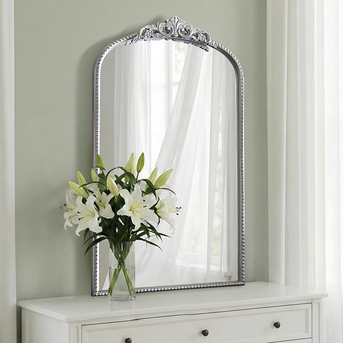 Micasso Vintage Arched Silver Mirror: 31"x19" French Baroque Antique Mirror - Traditional Ornate Decorative for Wall/Bathroom/Entryway/Fireplace/Hallway - Home Decor for Living Room