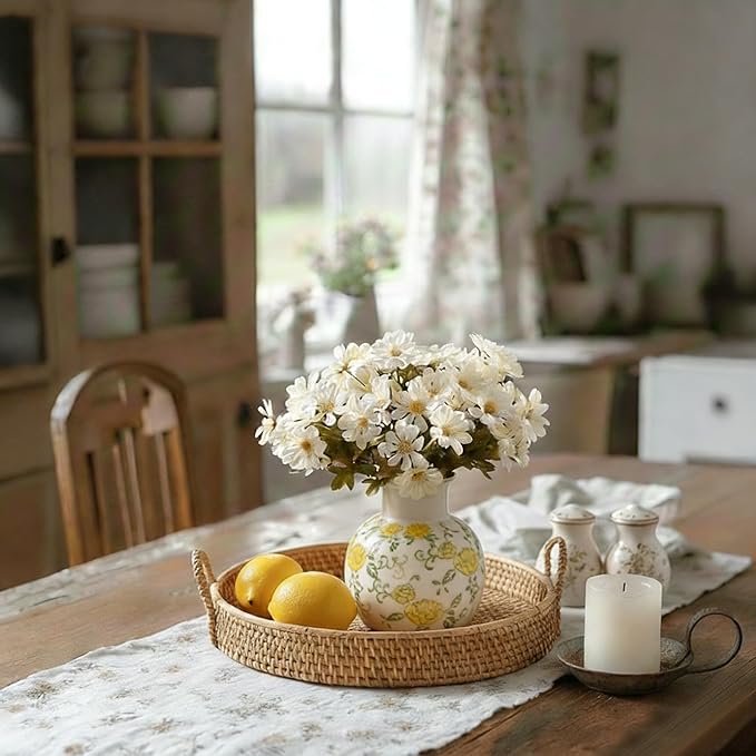 SIDUCAL Ceramic Vintage Vase, 5.91 Inch Retro Ice Cracked Chinoiserie Floral Vase, Rustic Farmhouse Vases for Home Decor, Bookshelf, Garden, Chinoiserie Decor, Tuscan Decor, Yellow Rose Pattern