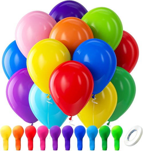 Bezente 100 Pack Rainbow Latex Balloons - 12 Inch Bright Color Helium Balloons for Parties