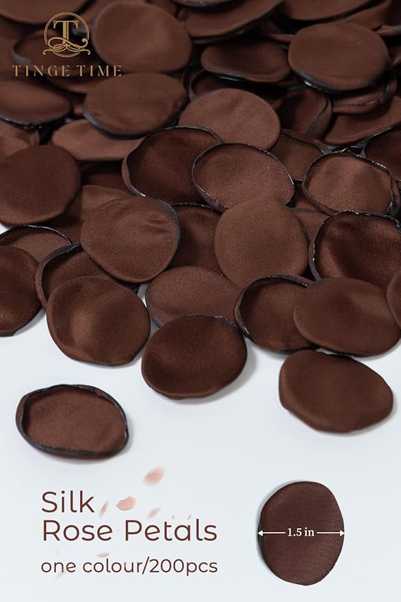 TINGE TIME 200pcs Rose Petals and Fake Roses Artificial Flowers for Wedding Decor, Bridal Shower, Party Decoration - Silk Flower Petals Bulk Pack (Chocolate Brown)