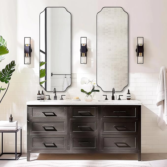 ANDY STAR 18" x 48" Full Length Mirror, Large Black Scalloped Bathroom Mirror, Full Body Wall Mirror with Scalloped Corner Decorative for Bedroom, Living Room (Horizontal or Vertical)