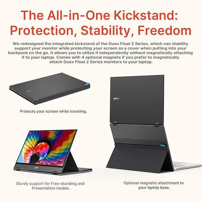 Portable Monitor - Mobile Pixels Duex Float 2.0 Pro 16-inch 2.5K Laptop Monitors, New Stacked Monitor for 15-16-inch Laptops. Built-in Dual Speakers, USB C/HDMI, Window/Mac/PC/Android Compatible