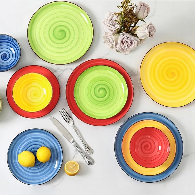 Selamica Ceramic Plates and Bowls Sets,12 Pieces Dinnerware Sets for 4,Scratch Resistant Dish Set,Dishwasher & Microwave Safe, Dopamine