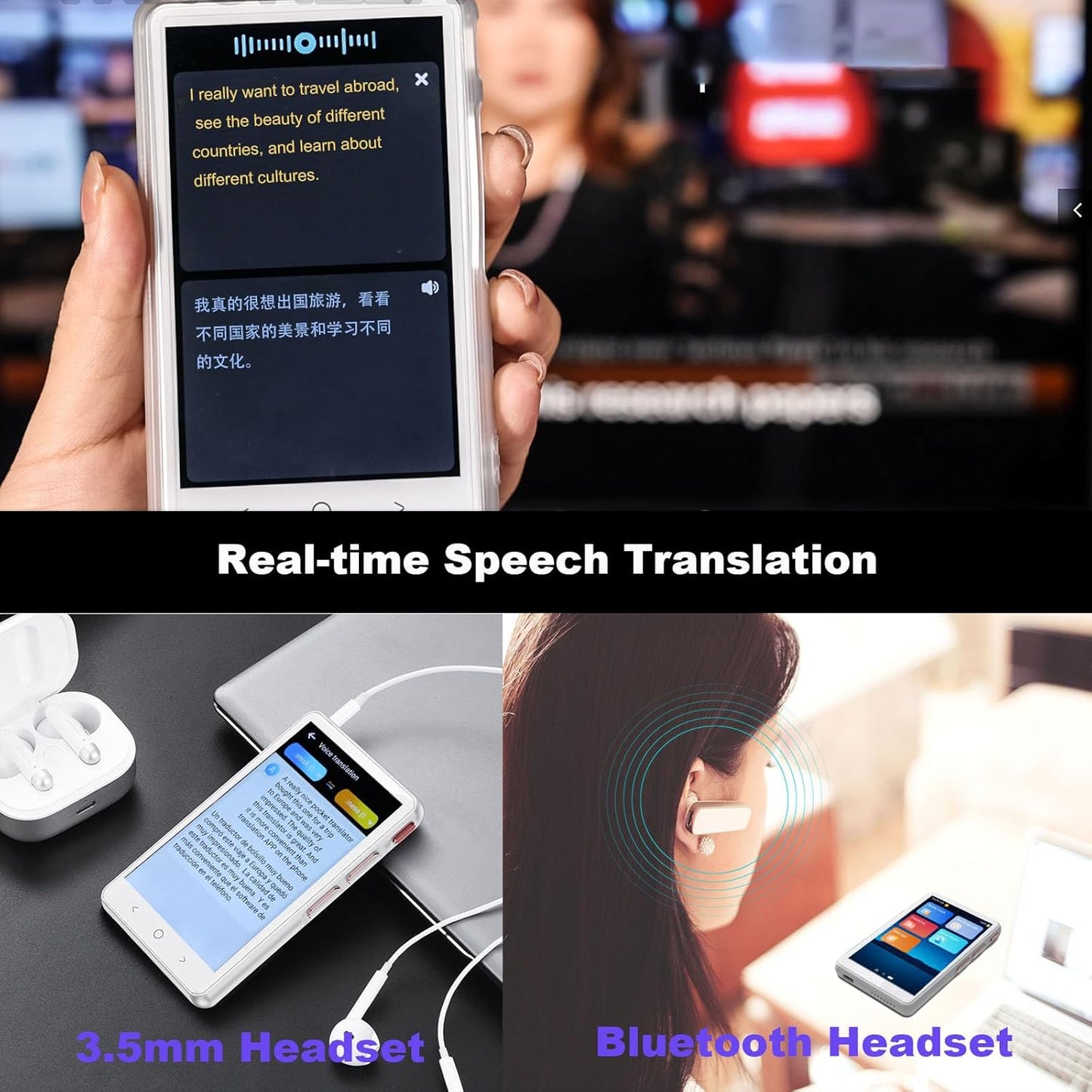 Skiennix Language Translator Device - Two-Way AI Voice Translation, 139+ Languages, 4" HD Offline/Photo Support