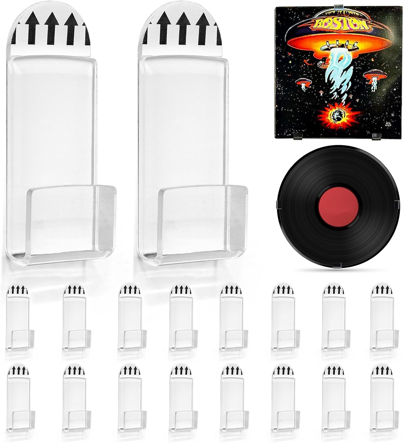 Vodolo Vinyl Record Wall Mount - 18 PCS Acrylic Holder | No Drill Clear Display Shelf for Album Covers