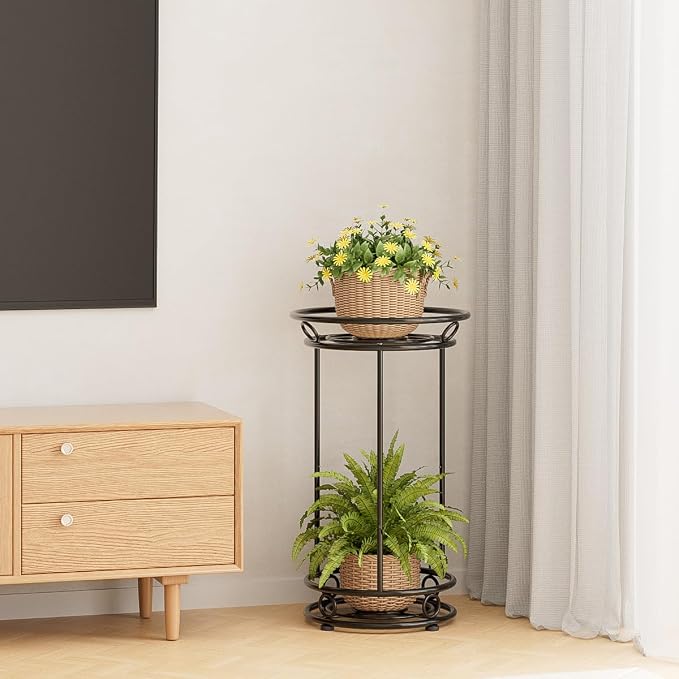 YIUKEA Plant Stand Indoor Outdoor - Metal Planter Holder Shelf Tall Tiered Flower Pot Display Organizer Rack for Garden, Patio, Living Room, Bathroom, Office (Black)