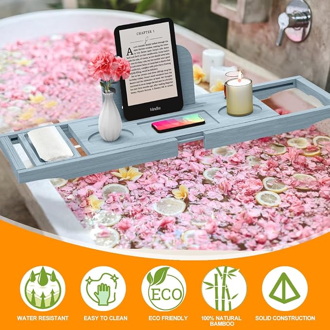 Premium Bathtub Caddy Tray - Bath Tray - Bath Tub Tray Table for Bathtub - Bath Caddy Tray for Bathtub, Expandable Size, Fits Most Bath Tubs