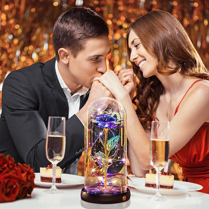 Beferr Birthday Gifts for Women Mom Rechargeable Galaxy Glass Roses Forever Preserved Flowers for Delivery Prime Smart Touch Light Up Rose in Dome Gift for Grandma Sister Wife Her Girlfriends Daughter