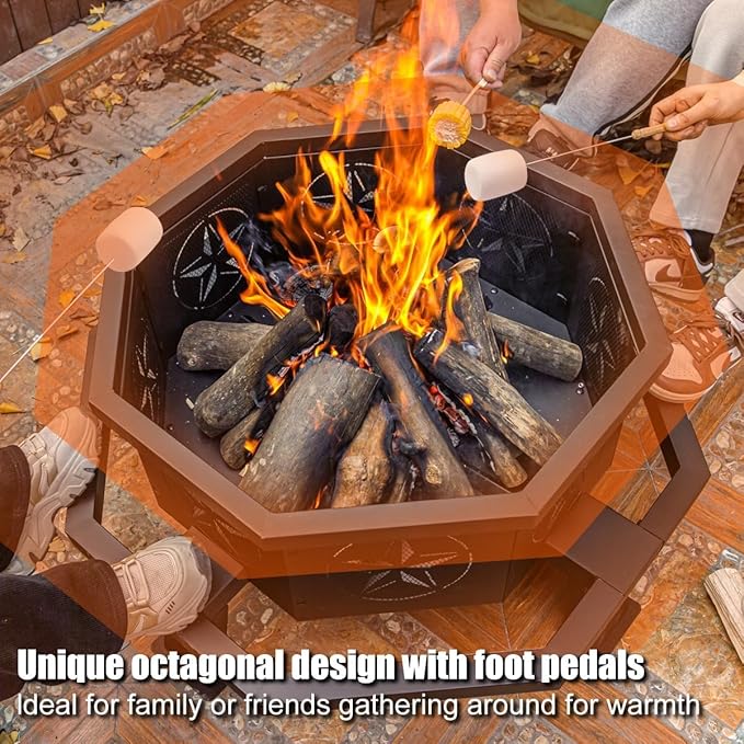 Verdeluxe 35 Inch Octagonal Outdoor Fire Pit,Wood Burning Fire Pit for Bonfire,Outside,Camping, Backyard, Patio