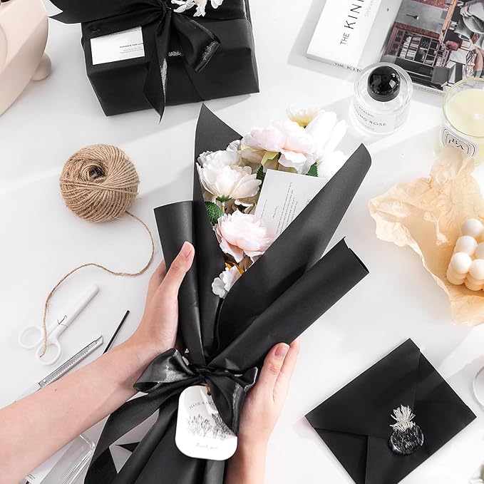 U HOMOVING 200 Sheets Black Kraft Paper for Wrapping Gifts Bouquet 12”x 17”Construction Paper for Art Craft Drawing Supplies Kraft Sheets for Packing Moving Shipping