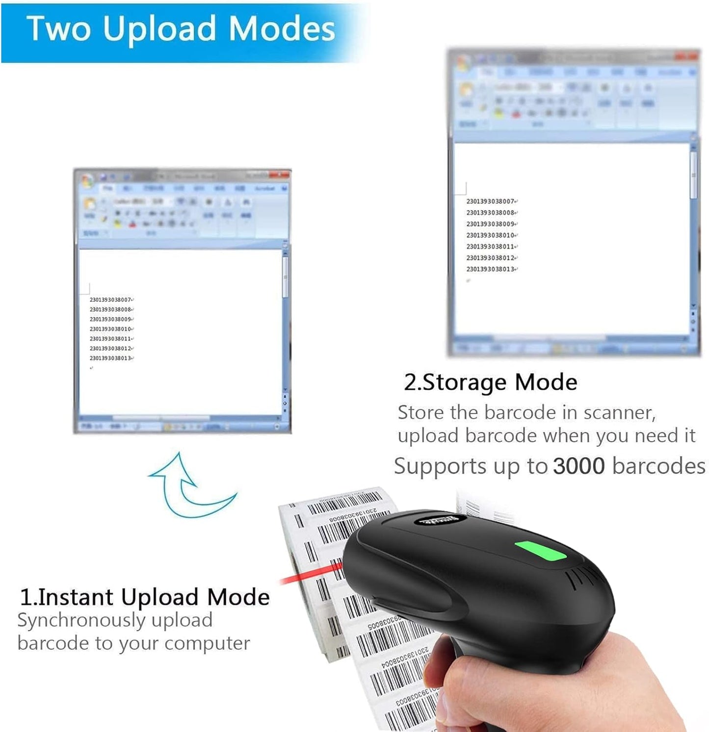 Skiennix USB Wireless Barcode Scanner - Ergonomic Design with Stand for Easy Scanning