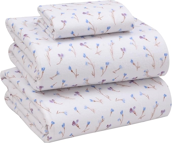 RUVANTI Flannel Sheets Twin Size - 100% Cotton Double Brushed Twin Sheets Set, Deep Pockets 16 Inches, All Seasons Breathable & Extra Soft Bed Sheets, Warm & Cozy, 3 Piece, Navlight