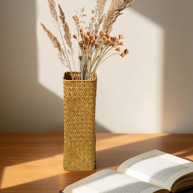 Rattan Vase, 12x4 Inch Tall Floor Vases, Rustic Rattan Decor for Weddings Home Office Cafe Table Centerpiece