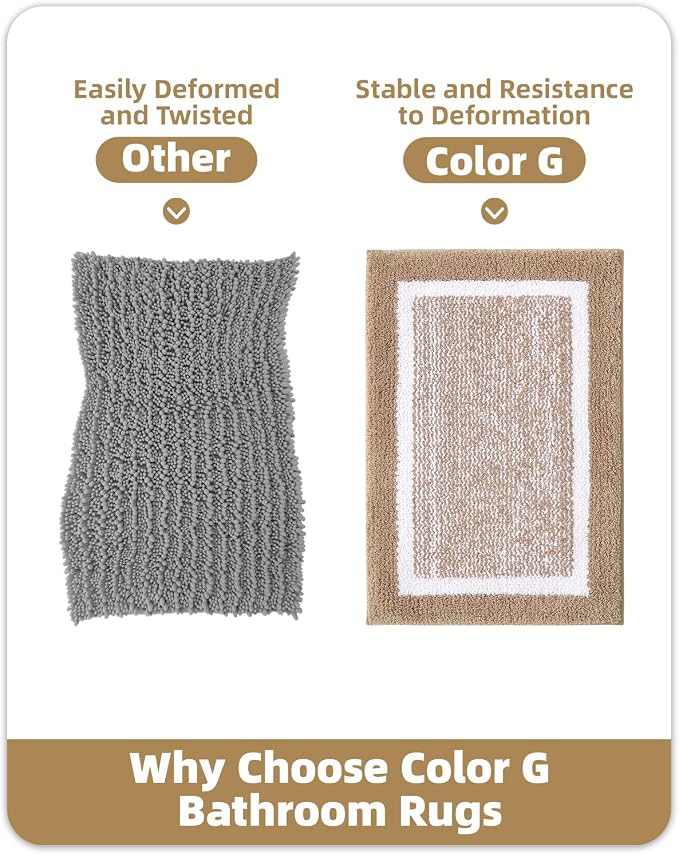 Color&Geometry Simple and Stylish Large Bath Mats for Bathroom Non Slip, 20"x32" Khaki Bathroom Rugs, Absorbent, Soft, Washable, Microfiber Shower Mat