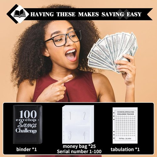 NICOOTH A5 Savings Challenge Book - 100 Envelopes Money Saving Binder for Easy and Fun Saving