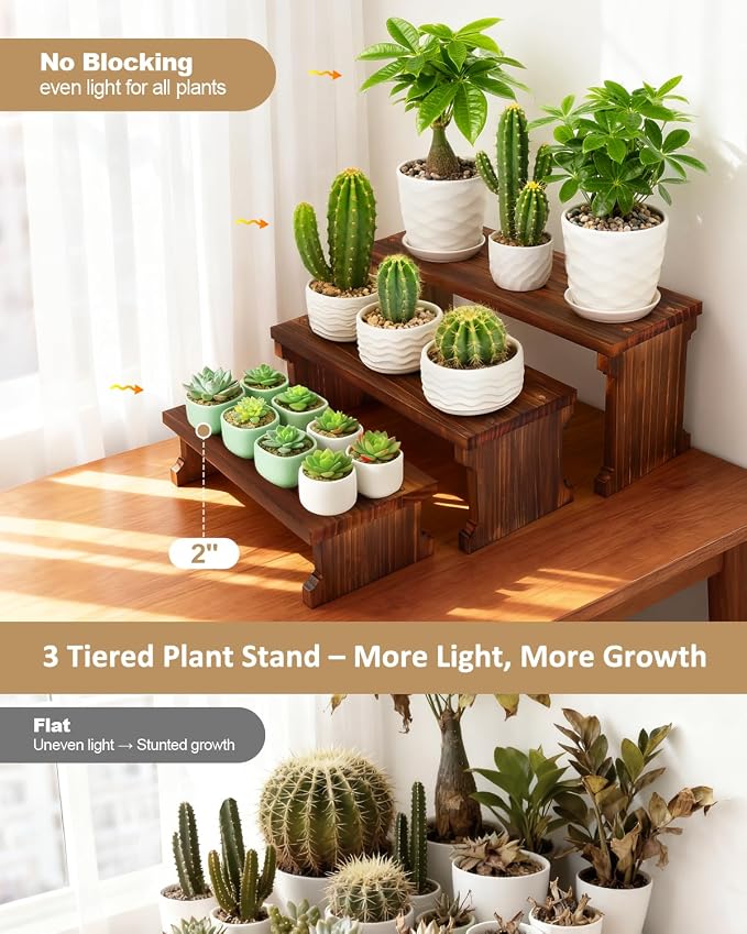 3 Tier Table Top Plant Stand, Flower Shelf Holder Rack, 5.9" Wood Display Stand for Window Sill,Desktop,Small Countertop Succulent Stand,Kitchen Spice Rack, Vendor Event Party Dessert Cupcake Stand