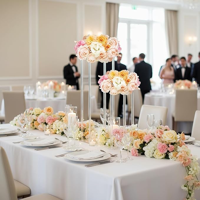 Yerliker 6 Pcs Wedding Flower Stand Acrylic Vase 23.6 Inches and 15.75 Inches Tall Clear Column Pillar Flower Stand Tabletop Display Rack for Wedding Centerpieces Birthday Party Decorations