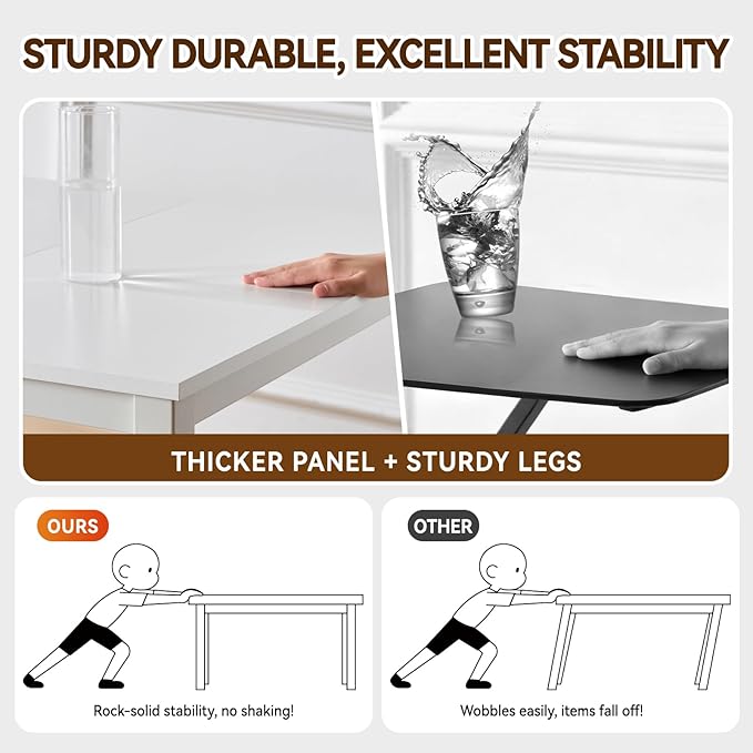 White Computer Desk with Drawer, 63 Inch Large Home Office Work Desks, Modern Writing Study PC Desk Gaming Table for Bedroom Home, Stable Thick Metal Legs Frame Support