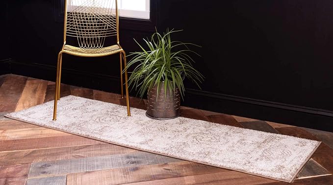 Unique Loom Bromley Collection Area Rug - Wells (2' x 8' 8" Runner, Light Brown/ Ivory)