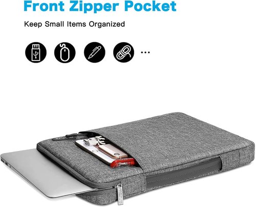 MOSISO 360 Protective Laptop Sleeve - Compatible with MacBook Air/Pro 13-14 Inch - Gray Vertical Bag with Small Case & Belt
