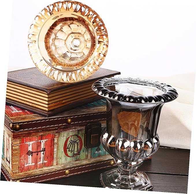 STOBAZA Vintage Glass Decorative Vase with Flanging Embossed Design Amber Wine Glass Shape for Home and Office Decor Elegant Floral Ornament for Living and Dining Table Accents