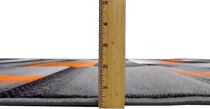 HR 5’ x 7’ Rug in Electric Orange - Premium Quality Orange/Black/Gray Abstract Geometric Modern Squares Pattern Area Rug - Contemporary Styling for Living Room, Bedroom - Unique Home Decor