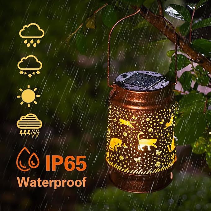 Christmas Gifts for Women Cat Solar Lanterns Outdoor Waterproof Hanging Solar Lights Cat Gifts for Women Men Metal Decorative LED Cat Lanterns for Garden Decor,Yard,Patio,Lawn,Pathway,Landscape