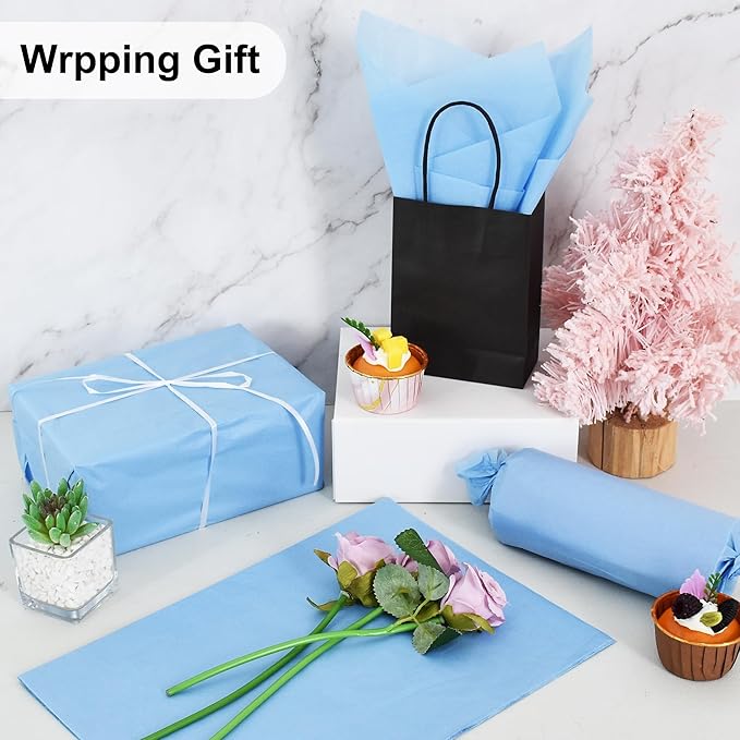 BEISHIDA 100 Sheets Grey Blue Tissue Paper Bulk, Wrapping Tissue Paper for Gift Bags, 14 x 20 Inch Gift Wrap for Birthday Wedding Graduation DIY Crafts Holiday Flowers