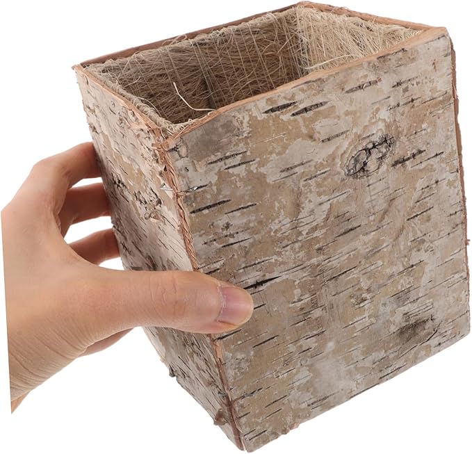 Birch Bark Succulent Planter Box Natural Wooden Flower Pot with Ventilation Vintage Rustic Vase for Home Office Patio Balcony Decor DIY Holiday Craft Container