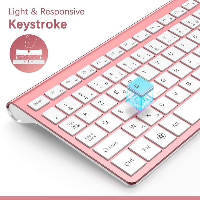 J JOYACCESS Wireless Keyboard Mouse Combo,Typewriter Keyboard Wireless, Portable Pink Keyboard for Computer/Laptop/Windows/Mac-Pink