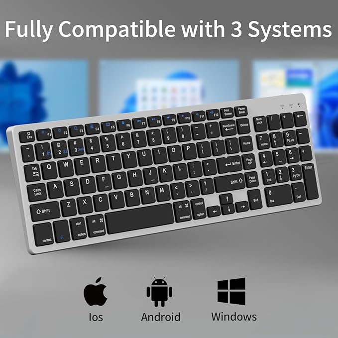 KVTVOU for Ultra-Slim Wireless QWERTY Keyboard, 3-in-1 Connection Modes (Dual Bluetooth+2.4G), Multi-Device Switching, Power-Saving & Anti-Slip, Compatible with PC/Laptop/Tablet/Phone, Black