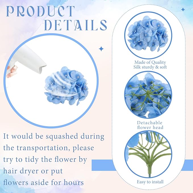 Unittype Silk Hydrangea Artificial Flowers Heads with Stems Faux Hydrangea Flowers for Wedding Centerpieces Bouquets DIY Floral Decorations for Home Indoor(White and Sky Blue,300 Pieces)