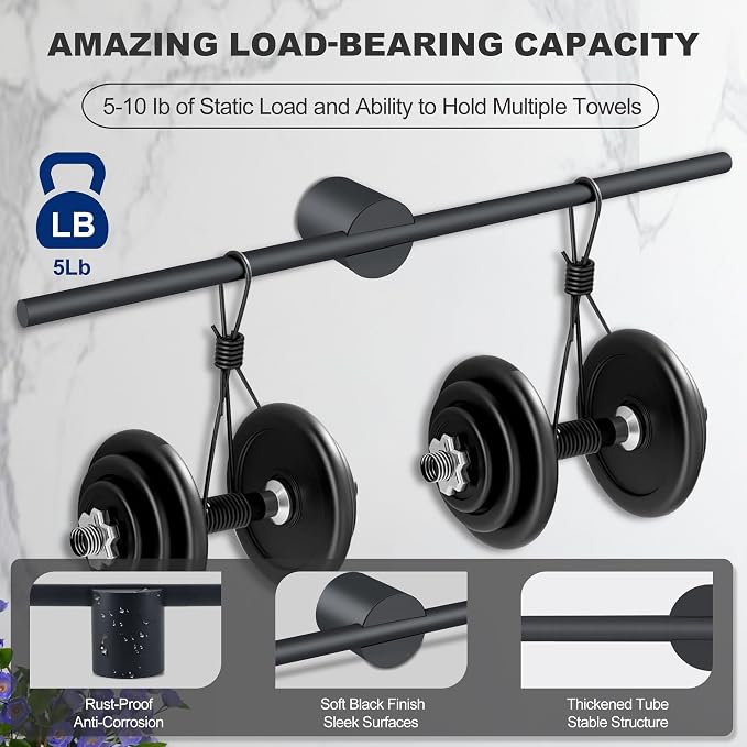 Adjustable Length Stainless Steel Towel Rack - 18-24 Inch Fit, 26.4 Inch Total Length - Matte Black 304 Stainless Steel Towel bar for Bathroom & Kitchen