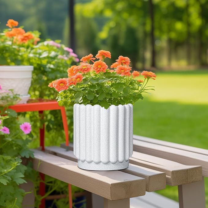 Ceramicfor Ceramic Planters for Indoor Plants - 7.6 Inch Ceramic Plant Pots Outdoor, Round Flower Pots with Drainage Hole, Fluted Modern Planter, Room House Decor, Gifts for Plant Lovers, White