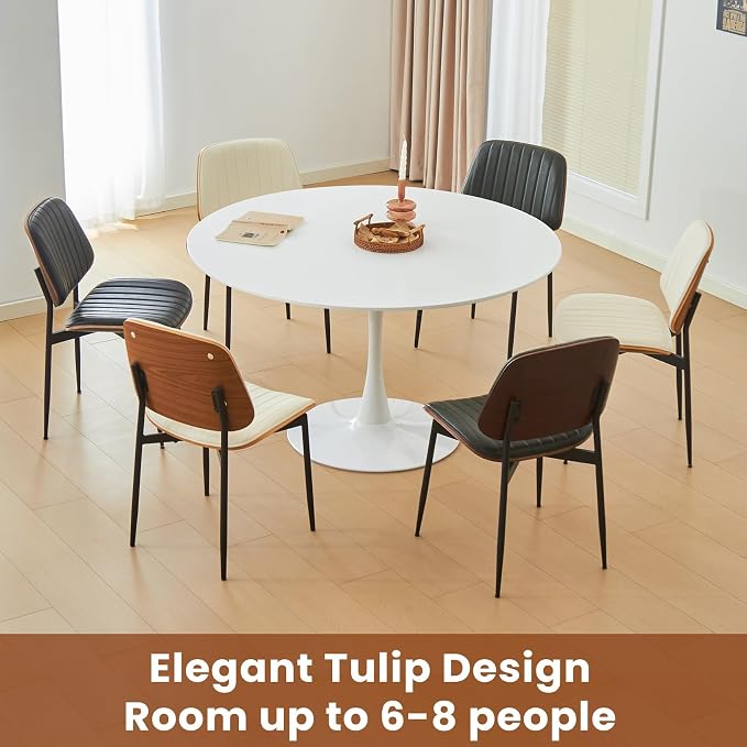 Round Dining Tulip Table for 4, Mid-Century Modern Table with Sturdy Metal Pedestal for Kitchen, Bistro, Cafe, Leisure (White, 43.5 INCH)