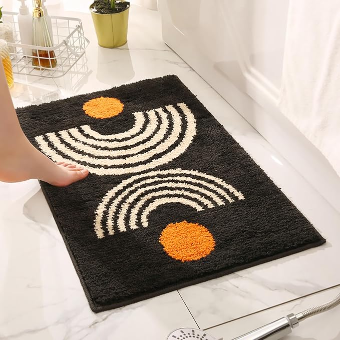 UKELER Cute Bohemian Bathroom Rug Dark Grey Washable Boho Home Decor Floor Mat Non-Slip Fluffy Accent Throw Rugs for Bathroom Sink Bedroom Kitchen, Indoor Doormat 31''×20''